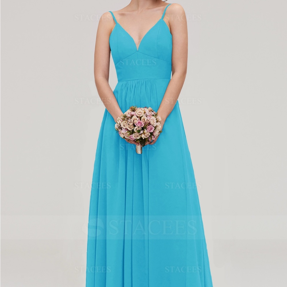 A-line/Princess V Neck Sleeveless Chiffon - ICE BLUE